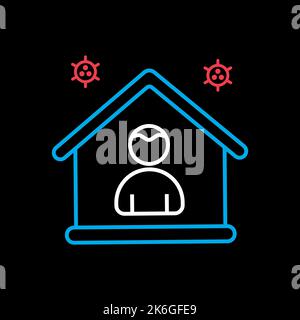 Ich bleibe zu Hause Vektor flache Symbol auf schwarzem Hintergrund Bewusstsein Social-Media-Kampagne und Coronavirus Prävention. Graph-Symbol für medizinische Website und Stock Vektor