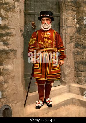 Eine Yeoman Warder of her Majesty's Royal Palace and Fortress The Tower of London, Großbritannien, 19.. Jahrhundert Stockfoto