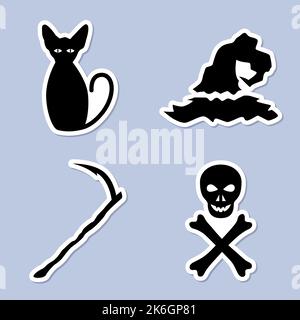 Ein Set von Vektor-schwarzen Stickern für Halloween. Stock Vektor
