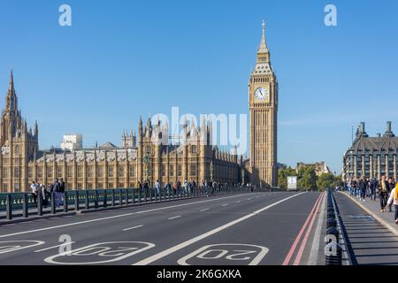 Palace of Westminster (Houses of Parliament) und Big Ben von der Westminster Bridge, City of Westminster, Greater London, England, Großbritannien Stockfoto