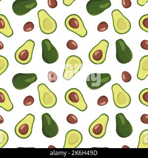 Nahtloses Muster mit grüner Avocado auf weißem Hintergrund. Heller Druck mit Obst oder Gemüse, gesunde Lebensmittel für Kleidung, Geschenkpapier, Design. Vektorgrafik flach Stock Vektor