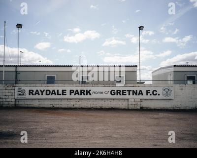 Gretna Football Club ist ein Fußballverein in der Stadt Gretna, Dumfries und Galloway. Stockfoto