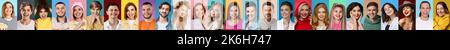 Collage von Portraits der Gruppe von verschiedenen lächelnden jungen Männern und Frauen, Stockfoto