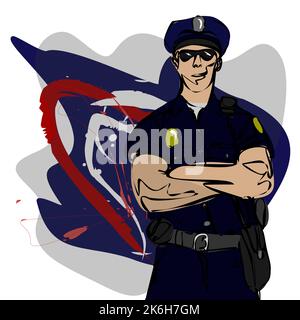 Polizist Pop Art Stil Vektor Illustration. Nachahmung im Comic-Stil. Konzept des nationalen Polizeitages. Stock Vektor