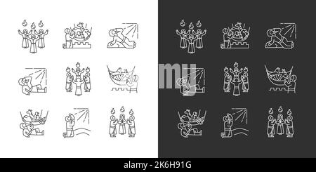 Bibelerzählungen lineare Symbole für den dunklen, hellen Modus Stock Vektor