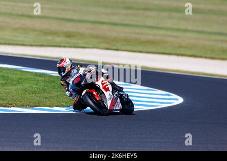 14.. Oktober 2022; Phillip Island Grand Prix Circuit, Melbourne, Victoria, Australien: MotGP von Australien, freies Training und Qualifying-Tag: 45 Fahrer Tetsuta Nagashima HRC während des freien Trainings 1 beim australischen MotoGP Stockfoto