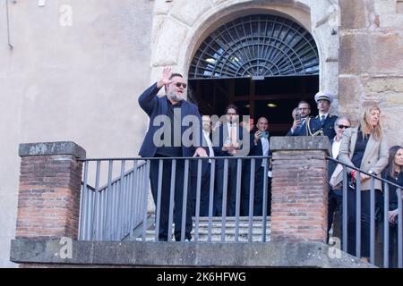 Rom, Italien. 14. Oktober 2022. Der Schauspieler Russell Crowe kommt im Palazzo Senatorio im Campidoglio in Rom an (Foto: Matteo Nardone/Pacific Press) Quelle: Pacific Press Media Production Corp./Alamy Live News Stockfoto