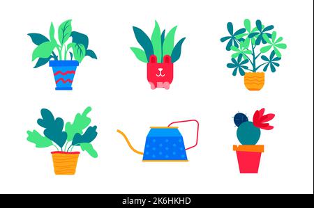 Vielfalt der Heimat Blumen - Satz von flachen Design-Stil Objekte Stock Vektor