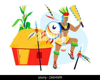 Ritueller Tanz eines Kriegers - modernes farbiger Vektor-Poster Stock Vektor