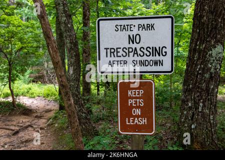 Beschilderung im State Park in alabama Stockfoto