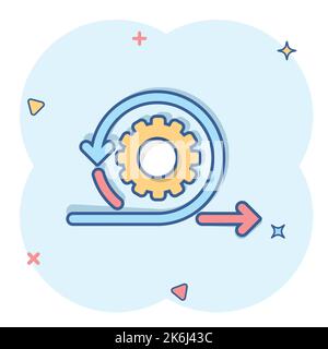 Agile Ikone im Comic-Stil. Flexible Cartoon Vektor-Illustration auf weißem isolierten Hintergrund. Pfeilzyklus Splash-Effekt Geschäftskonzept. Stock Vektor