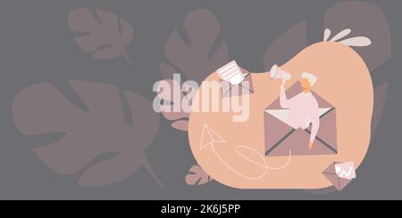 Man Drawing Positive Kommentare Und Gute Reaktionen Durch Megaman Teilen. Schlauer Mann Zeichnung Verteilen wunderbare Kritik über Ein Bullhorn. Stock Vektor