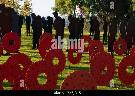 Standing with Giants, International Bomber Command Center, Lincoln, IBCC, Arboretum-Stätte, nationales Gedenken, spire-Denkmal, Leuchtfeuer, Denkmal, Ikone Stockfoto