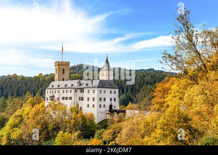 Burg Rozmberk nad Vltavou in Südböhmen, Tschechische Republik Stockfoto