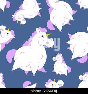 Fette Einhorn-Muster nahtlos. Fleischige mythische Tier Hintergrund. Baby Stoff Ornament Stock Vektor