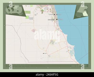 Al Ahmadi, province of Kuwait. Open Street Map. Locations and names of major cities of the region. Corner auxiliary location maps Stockfoto