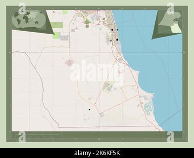 Al Ahmadi, province of Kuwait. Open Street Map. Locations of major cities of the region. Corner auxiliary location maps Stockfoto