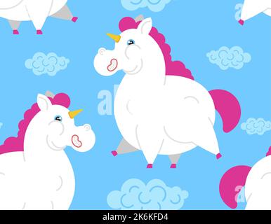 Fette Einhorn-Muster nahtlos. Fleischige mythische Tier Hintergrund. Baby Stoff Ornament Stock Vektor