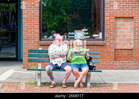 BAR HARBOR, MAINE - 1. September 2022: Bar Harbor, an der Küste von Maine, hat eine Bevölkerung von nur 5.000, aber Kreuzschiffe bringen 250.000 Touristen ein Stockfoto