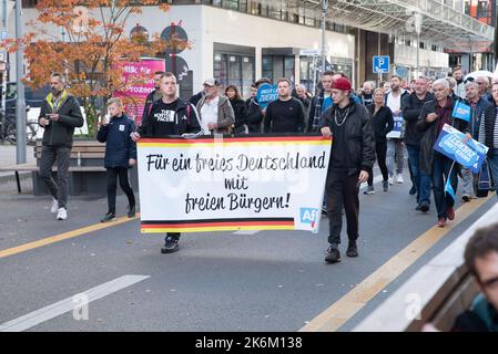 Auf der AfD-Demonstration gegen inflationäre Regierungspolicien und gegen die deutschen Waffenlieferungen an die Ukraine. Stockfoto