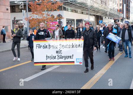 Auf der AfD-Demonstration gegen inflationäre Regierungspolicien und gegen die deutschen Waffenlieferungen an die Ukraine. Stockfoto