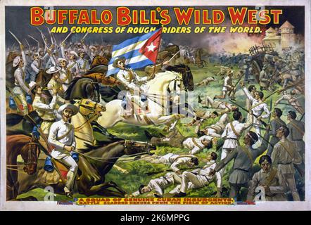 Buffalo Bill's Wild West and Congress of Rough Riders of the World, eine Stadiontheater-Show, die die Heldentaten von Theodore Roosevelt und den Rough Riders während des Spanischen Amerikanischen Krieges um 1898 feierte Stockfoto