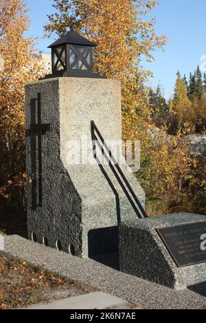 Gedenkstätte für den Bergbau an alle Bergleute, die in lokalen Minen, Yellowknife, Northwest Territory, Kanada, getötet wurden Stockfoto