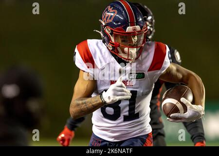 Kanada. 14. Oktober 2022. (Ottawa, Kanada ---14. Oktober 2022) Tyson Philpot (81) von den Montreal Alouettes in einem regulären Saison Canadian Football League (CFL) Spiel zwischen den Montreal Alouettes bei den Ottawa Redblacks. Quelle: Sean Burges/Alamy Live News Stockfoto
