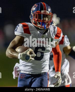 Kanada. 14. Oktober 2022. (Ottawa, Kanada ---14. Oktober 2022) Adarius Pickett (6) von den Montreal Alouettes in einem regulären Saison Canadian Football League (CFL) Spiel zwischen den Montreal Alouettes bei den Ottawa Redblacks. Quelle: Sean Burges/Alamy Live News Stockfoto