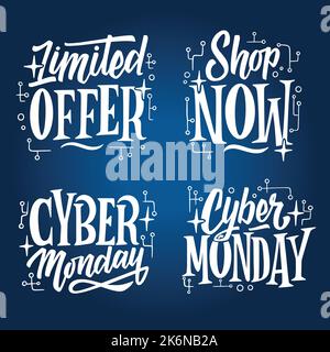 Schwarze Cyber monday Schriftzug Set Vektor Design Illustration Stock Vektor