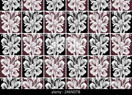 Nahtlose Vektor-Linie Kunstmuster aus blühenden Gladiolusblüten Stock Vektor