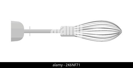 Küche Quirl Düse Mixer Edelstahl flach. Besteck Metall Kochen Dessert Omelette Schlagen Lebensmittel Rühren Pfannkuchen Frühstücksausstattung Küche elektrischer Schneebesen Mixer Bäckerei kulinarisch isoliert Stock Vektor