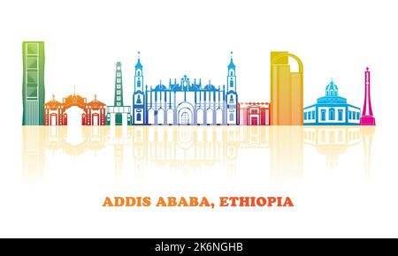 Kolorvolles Skyline-Panorama der Stadt Addis Abeba, Äthiopien - Vektorgrafik Stock Vektor