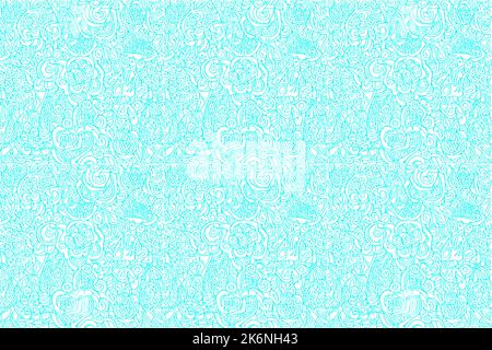 Nahtlose Vektor-Linie Kunst Muster aus blühenden Blumen, hellblau Färbung Buch Linie Kunst Stil Stock Vektor