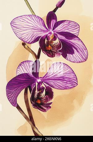 Hintergrund mit schönen Aquarell-Orchidee. Blumenhintergrund. Stockfoto