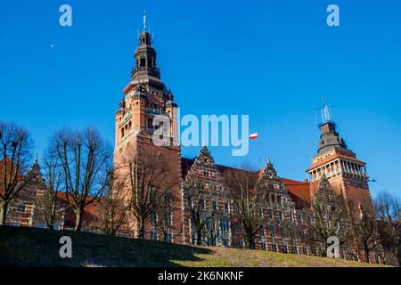 Historisches Gebäude des Provinzbüros auf der Terrasse von Haken in Stettin, Polen Stockfoto