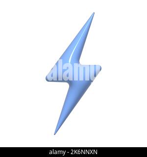 3D blaues Gewittersymbol. 3D Wetterelement isoliert auf weißem Hintergrund. Blitz Blitz Blitz Licht für Prognose oder Rabatt Verkauf. Realistisches gl Stockfoto
