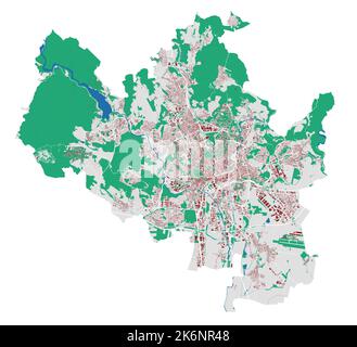 Vektorkarte Brünn. Detaillierte Karte des Verwaltungsgebiets der Stadt Brünn. Stadtbild-Panorama. Lizenzfreie Vektorgrafik. Übersichtskarte mit Gebäuden, wate Stock Vektor