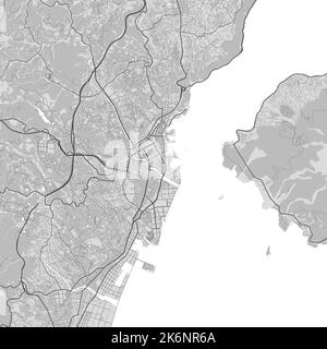 Karte der Stadt Kagoshima. Urbanes Schwarz-Weiß-Poster. Straßenkarte mit Ansicht der Metropolregion. Stock Vektor