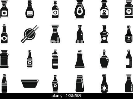 Symbole für Sojasauce setzen einfache Vektorgrafiken. Sashimi gebraten. Tempura-Garnelen Stock Vektor