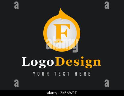 F-Logo-Design. Ihr Text Hier . Logo-Vorlage auf schwarzem Hintergrund. Stockfoto