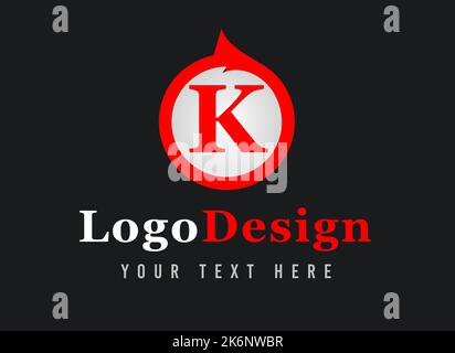 Logo mit dem Buchstaben K. Ihr Text Hier . Logo-Vorlage auf schwarzem Hintergrund. Stockfoto