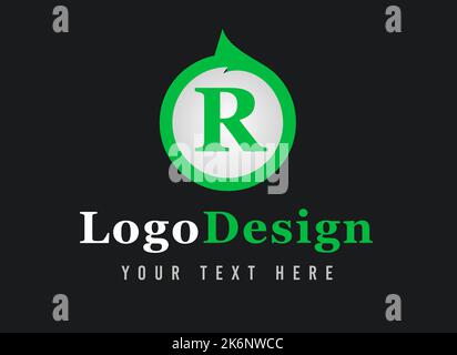 Logo mit dem Buchstaben R. Ihr Text Hier . Logo-Vorlage auf schwarzem Hintergrund. Stockfoto