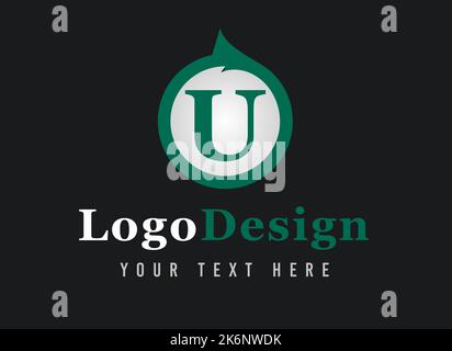 U-Logo im Letter-Design. Ihr Text Hier . Logo-Vorlage auf schwarzem Hintergrund. Stockfoto