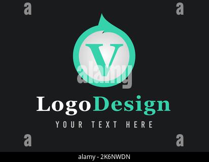 Logo mit dem Buchstaben V. Ihr Text Hier . Logo-Vorlage auf schwarzem Hintergrund. Stockfoto
