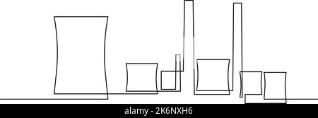 Industrieanlage in ununterbrochener Linie Art Zeichnungsstil. Abstrakte Fabrikgebäude minimalistisches Design. Vektorgrafik Stock Vektor