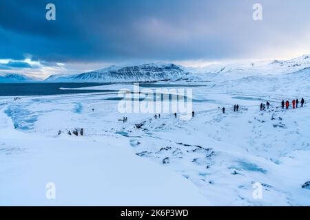 Kirkjufellsfoss, Wasserfall in der Nähe des Berges Kirkjufell, Halbinsel Snaefellsnes, Island, Europa Stockfoto