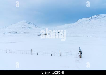 Winterlandschaft in der Nähe von Hvammstanga, Nordwestregion. Island, Europa. Stockfoto