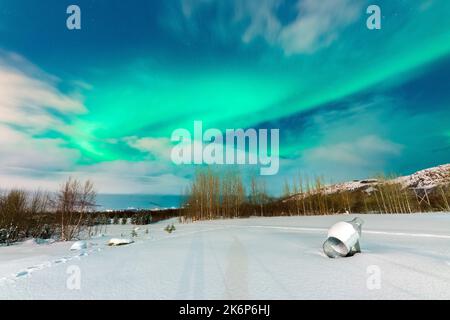 Nordlichter über dem Campingplatz, nordöstliche Region, Island, Europa. Stockfoto