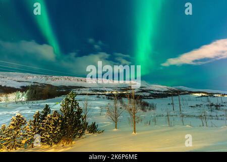 Nordlichter über dem Campingplatz, nordöstliche Region, Island, Europa. Stockfoto